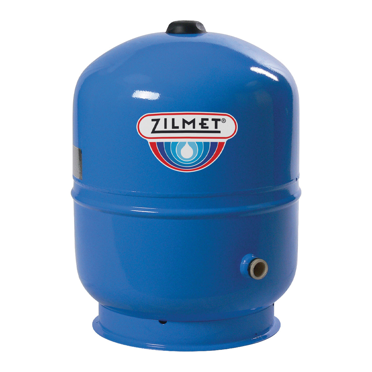 A blue Zilmet Hydro Pro 50L Potable Expansion Vessel with a white, red, and blue logo on the front, set against a plain white background.